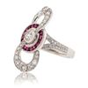 Image 2 : 0.28 ctw Diamond and 0.82 ctw Ruby Platinum Ring (1.13 ctw Diamonds)