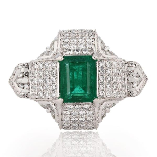 2.87 ctw Emerald and 2.12 ctw Diamond Platinum Ring