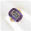 Image 3 : Vintage 18k Gold Repousse Amethyst & Diamond Old English Letter Cocktail Ring