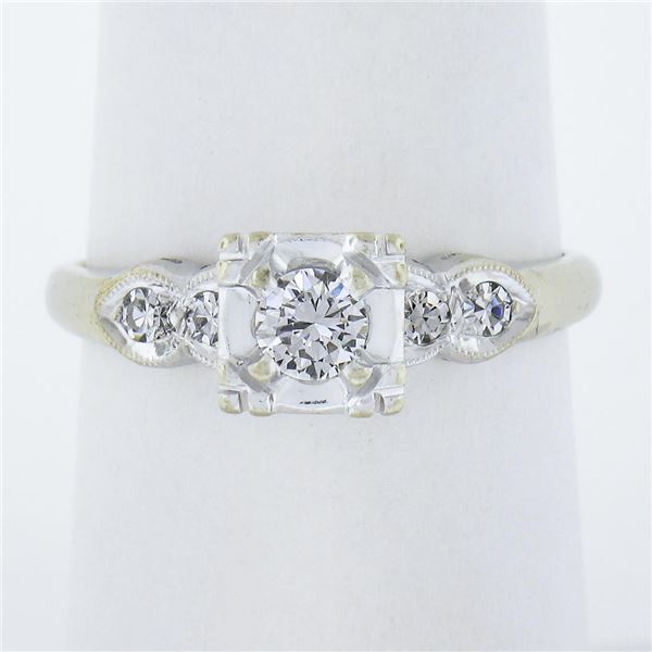 Vintage 14k White Gold 0.35 ctw Round Brilliant Diamond Solitaire Engagement Rin