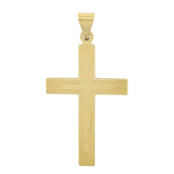 Vintage 14K Yellow Gold Grooved w/ Polished Finish Center Simple Cross Pendant