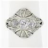 Image 1 : Antique Edwardian Platinum European Diamond Milgrain Engraved Dome Mosaic Ring