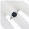 Image 4 : Platinum GIA Greenish Blue Round Sapphire Solitaire Ring w/ Diamond Ribbon Sides