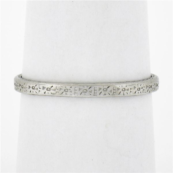 Antique Art Deco Platinum 1.9mm Engraved Textured Wheat Work Stackable Band Ring