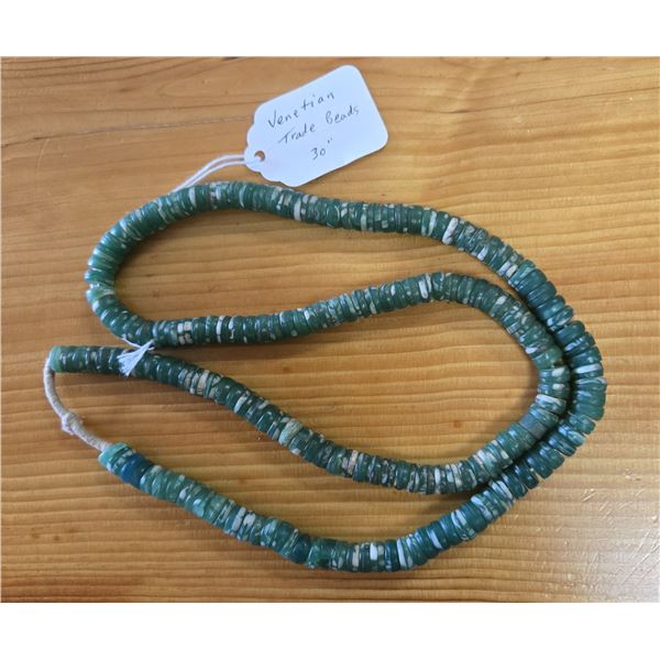 One Thirty Inch Strand of Green Antique Kambora Trade Beads