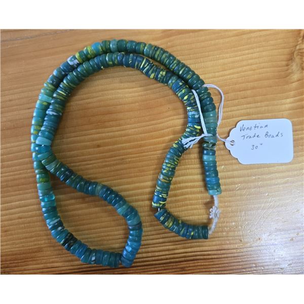 One Thirty Inch Strand of Green Antique Kambora Trade Beads
