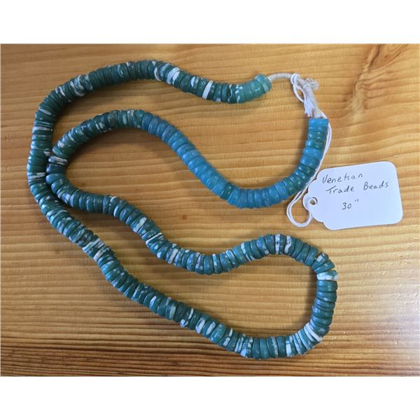 One Thirty Inch Strand of Green Antique Kambora Trade Beads