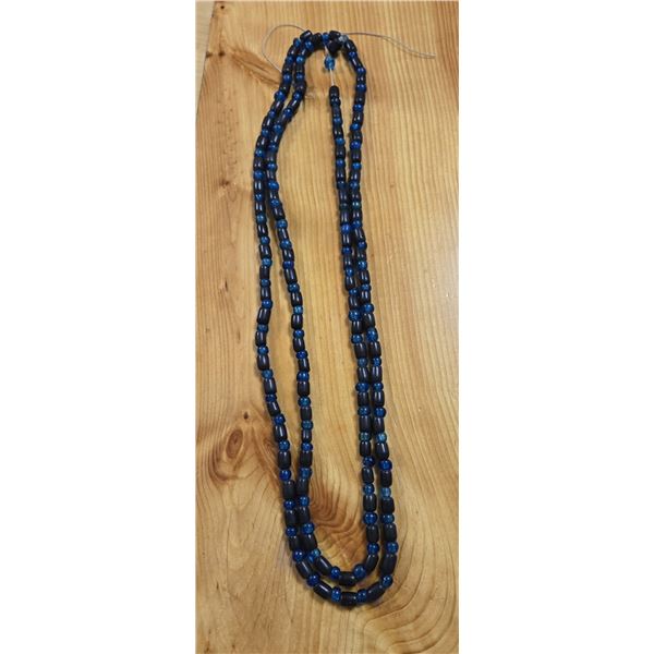 One 72” Strand of Antique Translucent Blue Padre & Black Ebony Wood Beads