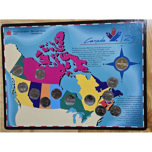 RCM 1992 Canadian 125th Anniversary of Confederation Twelve Uncirculated Quarters Display Card