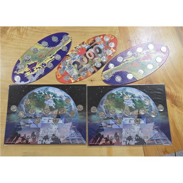Five RCM 2000 Canada Millennium Uncirculated Quarter Display Cards