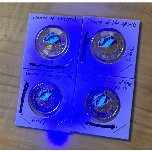 Four 2017 Uncirculated Canadian “Dance of the Spirits” Colorized Toonies
