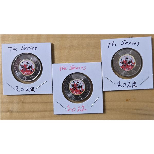 Three 2022 “50th Anniversary of the Summit Series” Colourized Toonies
