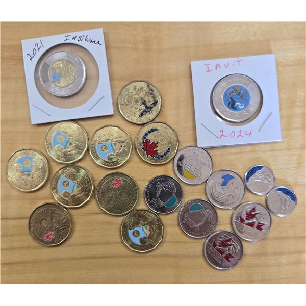Collection of Nineteen Colourized Canadian Coins