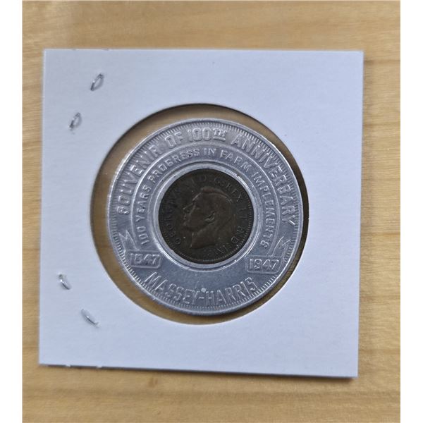 1947 Massey-Harris Souvenir of 100th Anniversary Token with 1947 Penny