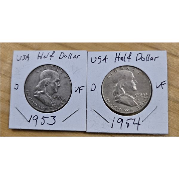 One 1953 & One 1954 American Silver Half Dollars.