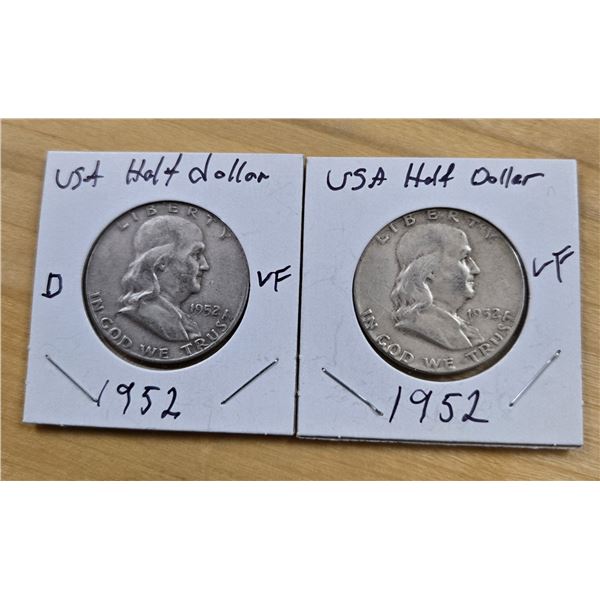 Two 1952 American Silver Half Dollars.