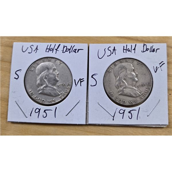 Two 1951 American Silver Half Dollars.