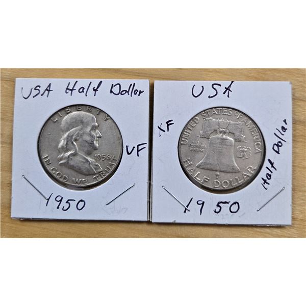 Two 1950 American Silver Half Dollars.