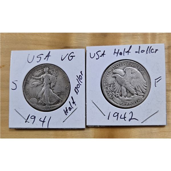 Two 1941 American Silver Half Dollars.