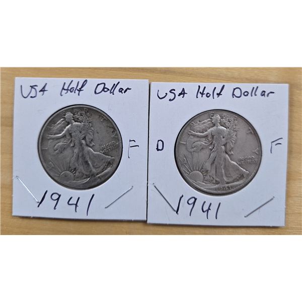 Two 1941 American Silver Half Dollars.