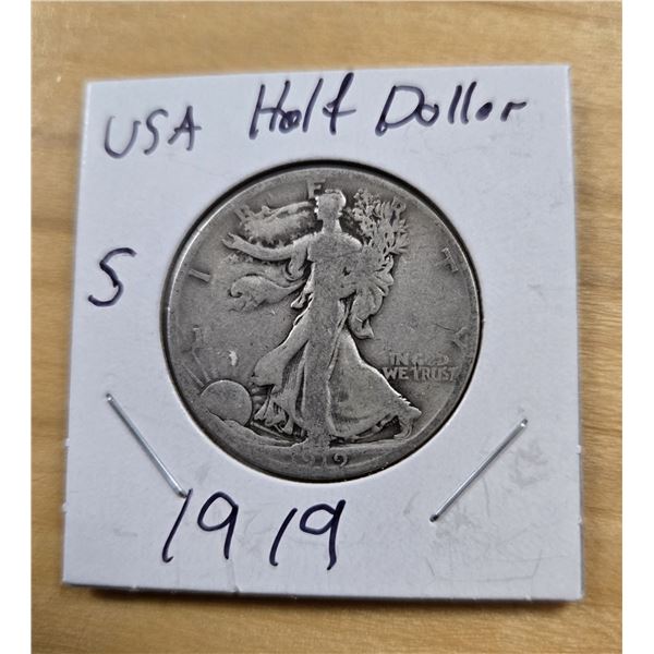 One 1919 American Silver Half Dollar.