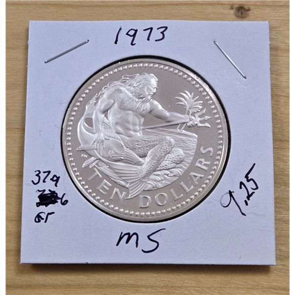 One 1973 Barbados Silver Ten Dollar Coin