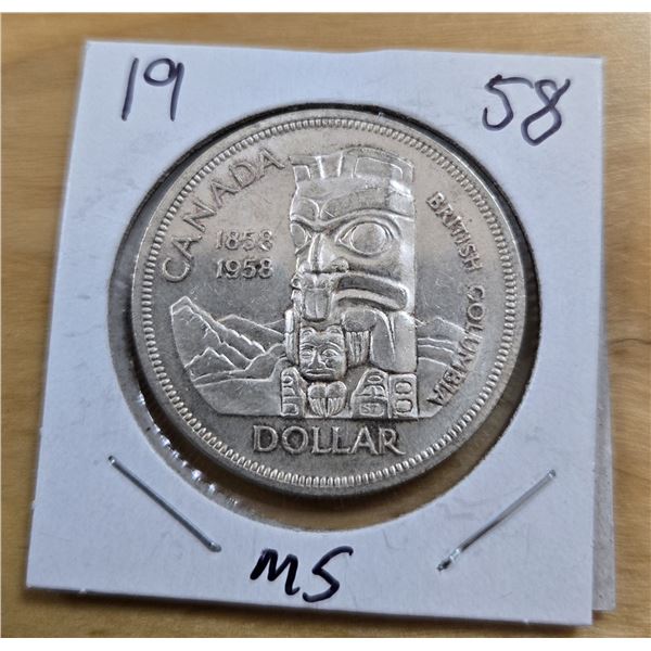 One 1958 Canadian “Totem” Silver  Dollar.
