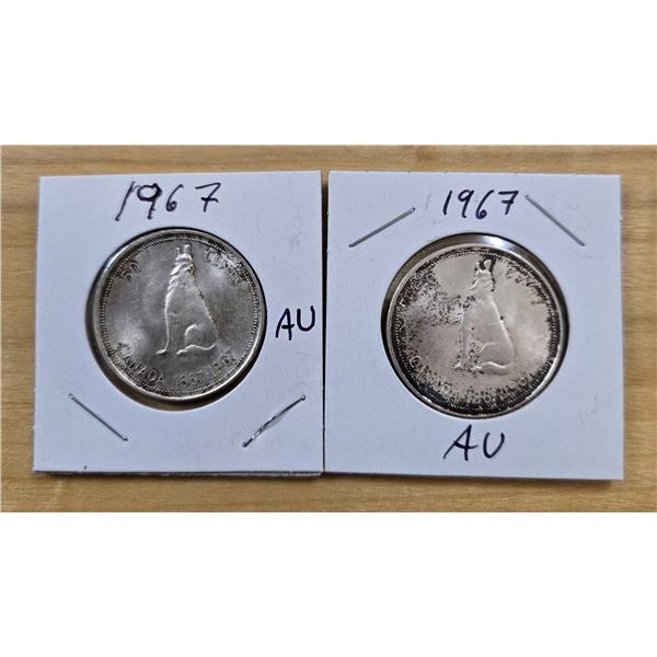 Two 1967 Canadian ‘Centennial’ Fifty Cent Pieces.