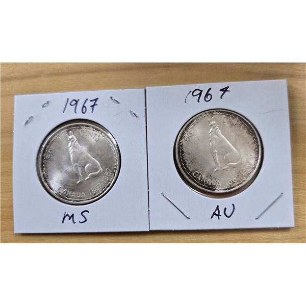 Two 1967 Canadian ‘Centennial’ Fifty Cent Pieces.