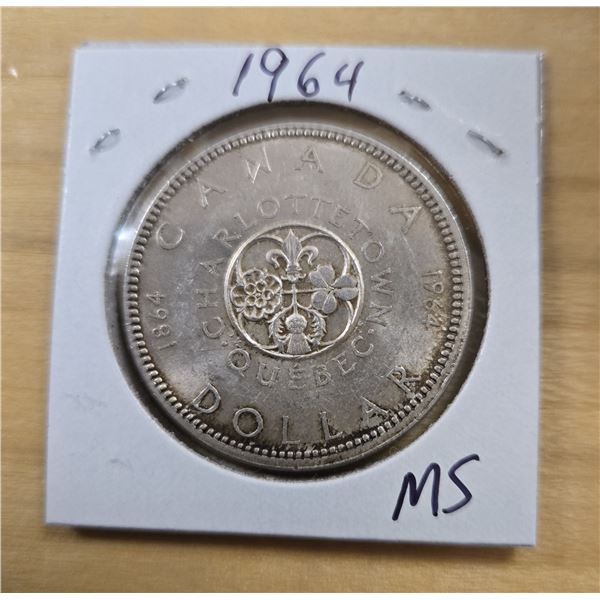 One 1964 Canadian “Quebec Charlottetown” Silver Dollar.