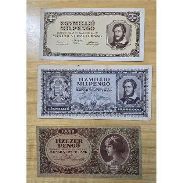 Three Hungarian Banknotes from the 1940s