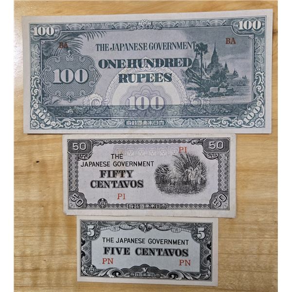 Three “The Japanese Government” Banknotes
