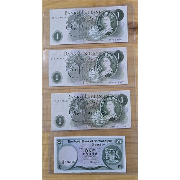 Three 1966 Bank of England Banknotes & One Bank of Scotland