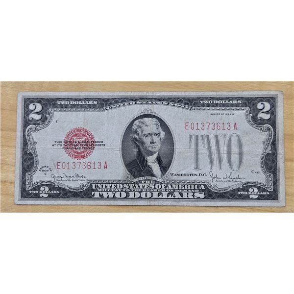 One 1928 American Red Seal Two Dollar Banknote