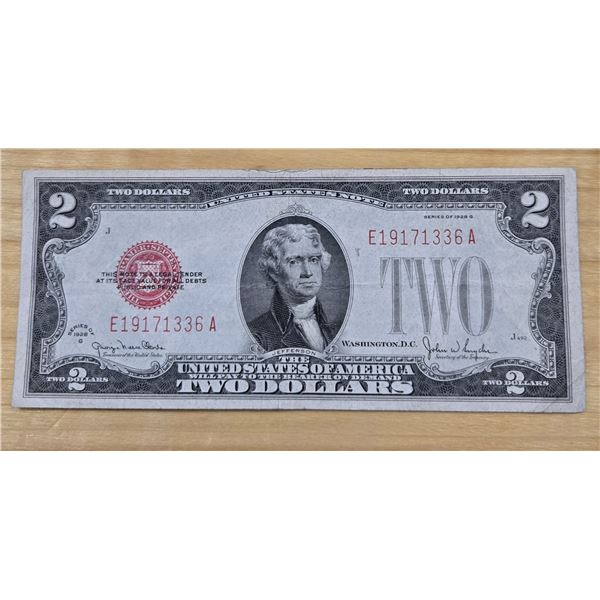 One 1928 American Red Seal Two Dollar Banknote