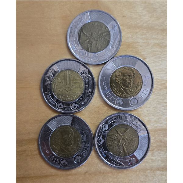 Five Circulated Canadian Novelty Toonies