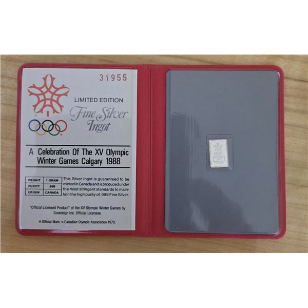 Limited Edition “Fine Silver Ingot” for 1988 Calgary Winter Olympics