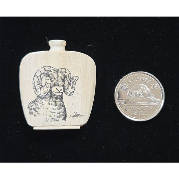 Vintage Signed Scrimshaw Miniature Bottle