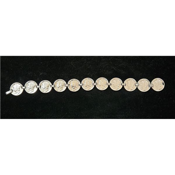 WWII Trench Art American Mercury Dime Bracelet