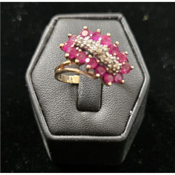 Ruby & Diamond 10 Karat Yellow Gold Dinner Ring