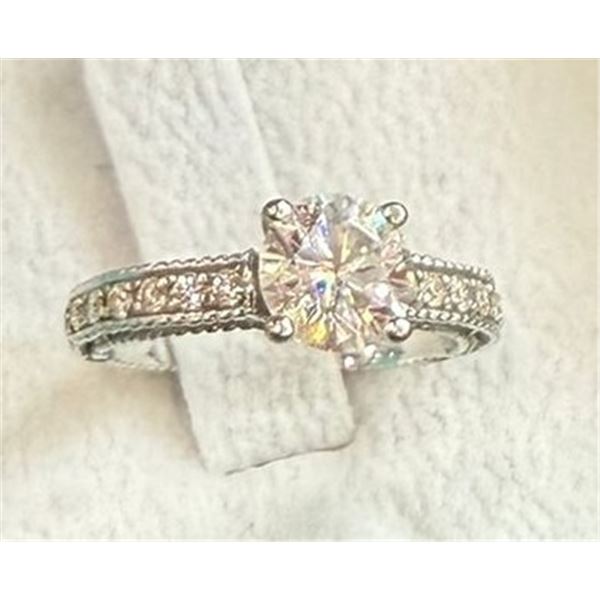 One Ladies Designer Verragio 18 K White Gold & Diamond Engagement Ring