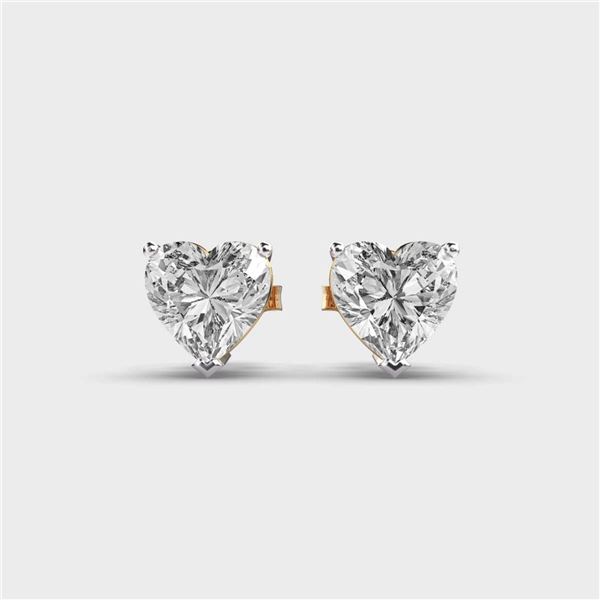 Gold & White Diamonds 3 Cts Hearts Ear Studs