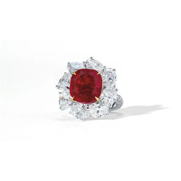 Gold & Pigeon Blood Red  Ruby & Diamonds Ring