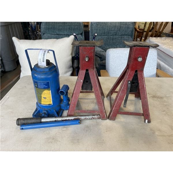 POWERFIST 20 TON HYDRAULIC JACK AND 2 JACK STANDS