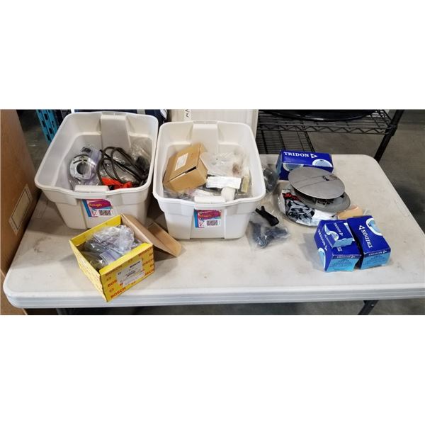 2 SMALL TOTES OF VINTAGE VW CAR PARTS