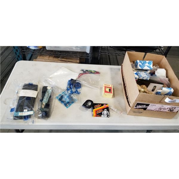 BOX OF VINTAGE NEW OLD STOCK MERCEDES CAR PARTS
