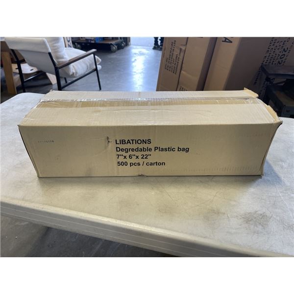 CASE OF DEGREDABLE PLASTIC BAGS SIZE 7"X6"X22"