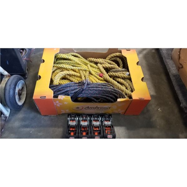 LARGE HEAVY DUTY NYLON ROPE, AND NEW RATCHET STRAPS