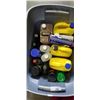 Image 2 : 2 JERRY CANS AND TOTE OF SHOP FLUIDS