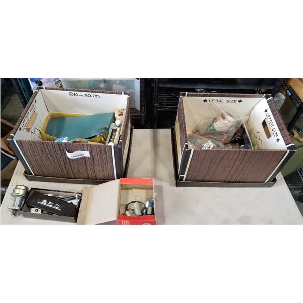 2 BOXES OF VINTAGE MERCEDES CAR PARTS, RADIO UNIT ETC